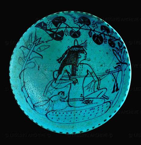 egyptian-blue-bowl-464x477 Ancient Egyptian Bowl in blue faience with drawn image of a woman