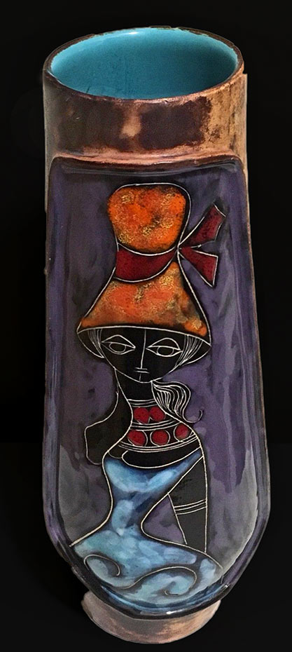 Marcello-Fantoni-Abstract-Modernist-Leather-Ceramic-Vase-10.5-inches Marcello Fantoni Abstract Modernist-Leather-Ceramic Vase-10.5-inche