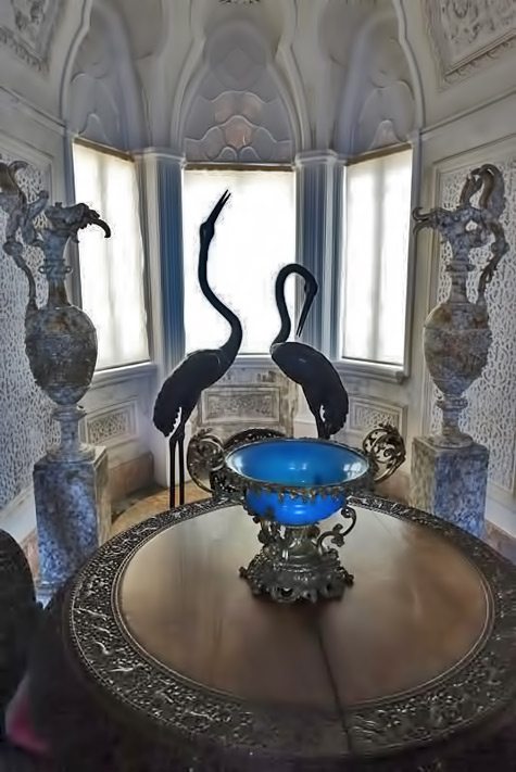 Palace-of-Pena-Sintra-Portugal Palace of Pena, Sintra - Art Nouveau bowl, two flamingo sculptures, two ornate pitchers