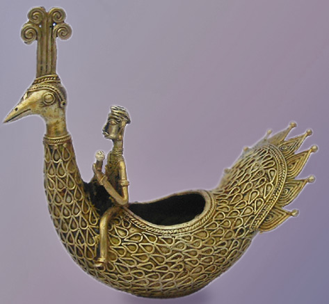 indian-dhokra-art-473x437 Dhokra metal sculpture - man sitting on a peacock