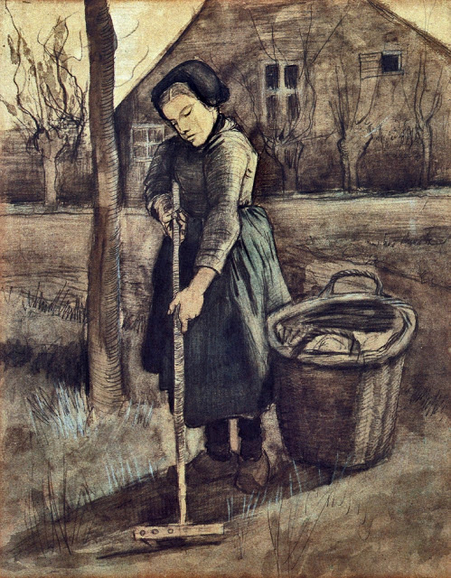 van-gogh-watercolour-painting-499x640 1881-A-Girl-Raking-black-chalk,-watercolour-58-x-46-cm