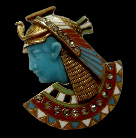 Egyptian-Revival-Cleopatra-Pin 18ct-Gold-Rose-Cut-Diamonds-Enamel-Egyptian-Revival-Cleopatra-Pin-Jewels