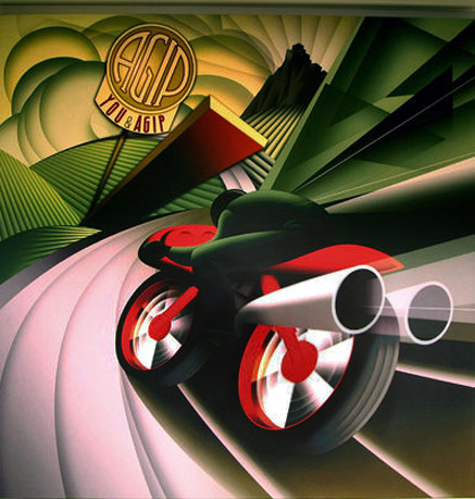 fortunato-depero-futurista-art-437x459 futuristic speed Fortunato Depero mand speeding into the distance on a motorbike