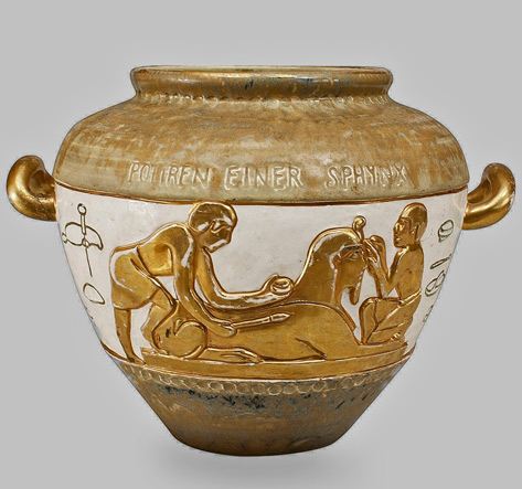 jules-dressler-egytpian-revival-pot 1920s Austrian Egyptian Revival twin handled ceramic Amphora attributed to Jules Dressler