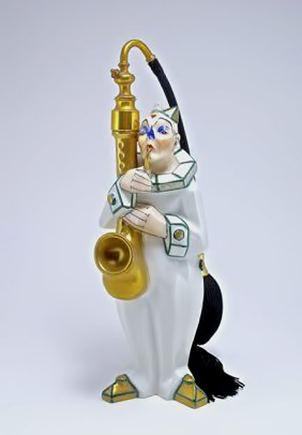 1920s-French-atomizer,-decorated-porcelain 1920s-French-atomizer, decorated porcelain clown playing saxaphone