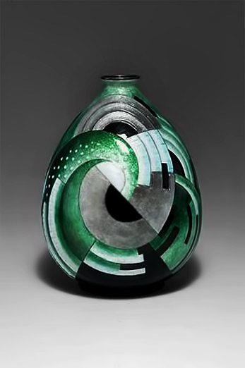 Camille-Faure-Limoges-geometric-vase 1930's-Art-Deco-Camille-Faure-Limoges-Green-Vase