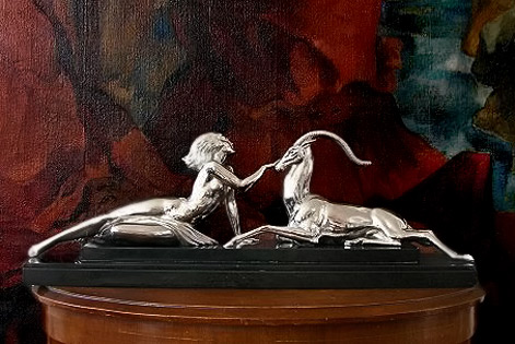 Fayral-art-deco-sculpture 1930'S-NICKEL-PLATED-FIGURE-BY-Fayral-with-le-Verrier-foundry-mark