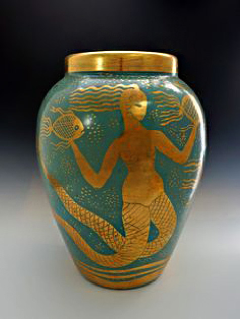 1930s-Waylande-Gregory-Large-Deco-Phoenician-Style-Melusine-Vase 1930s Waylande Gregory Large Deco Phoenician Style Melusine Vase