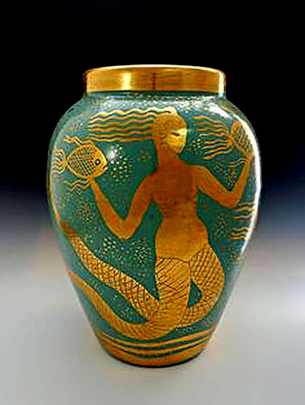 1930s-Waylande-Gregory-Large-Deco-Phoenician-Style-Melusine-Vase Waylande Gregory Large Art Deco-Phoenician Style Melusine Ceramic Vase