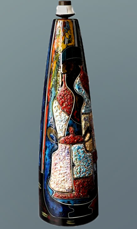 1960s-Very-Huge-Handmade-Colorful-Ceramic-Table-or-Floor-Lamp-by-Melior--- Large Lava glaze Colorful Ceramic Table-or-Floor Lamp by Melior