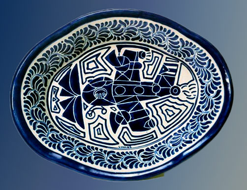 1997-Carlos-Luna-Irregular-Plate 1997-Carlos-Luna-Irregular-Plate in blue and white