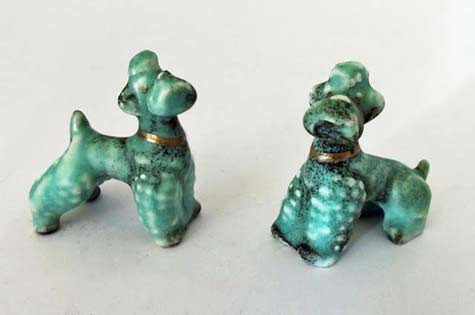 west-german-ornamental-poodles 2-50s-Goebel-green poodles ceramic figurines
