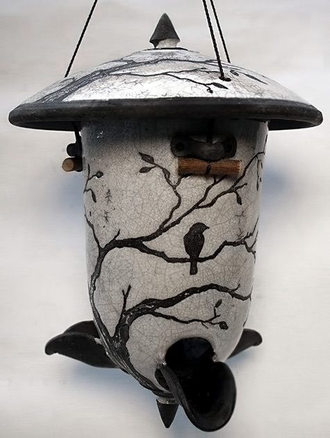 raku-bird-feeder-ringoffire-pottery-475x630 '2-Birds-in-a-Tree---Raku-Bird-Feeder'-by-ringoffirepottery
