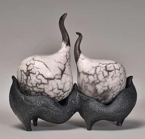 Paula-Cooley---photo-by-Grant-Kernan Twin raku pears 2009---by-Paula-Cooley---photo-by-Grant-Kernan