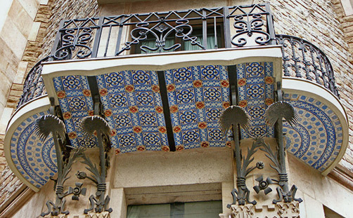 Portuguese-tile-art Azulejo tiles on balcony, Portugal