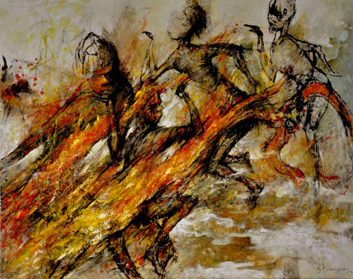 chinese-artist-zhou-xiaoping-504x399 Zhou Xiaoping painting of dancing indigenous Australians