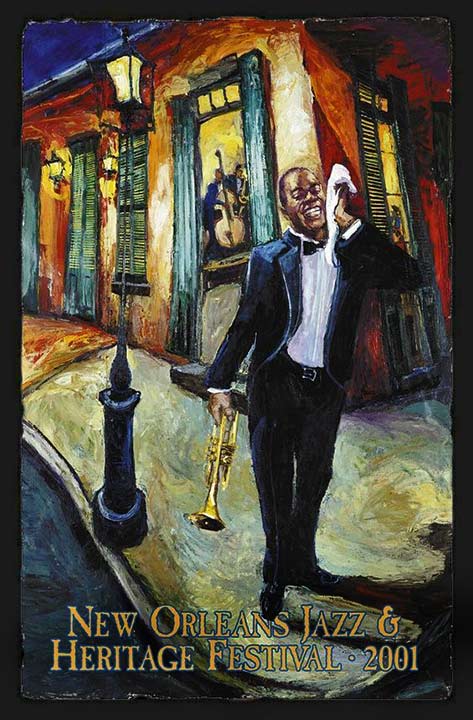 New-orleans-Jazz-poster Jazz and Heritage Festival 2001 Louis Armstrong