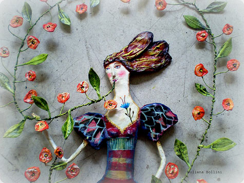 mixed-media-art-figurine-juliana-bollini-475x356 Juliana Bollini - Lady with ring of roses figurine