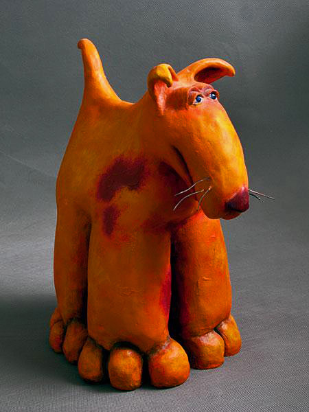dog-sculpture-roelna-50x600 Orange ceramic dog figure - Roelna Louw