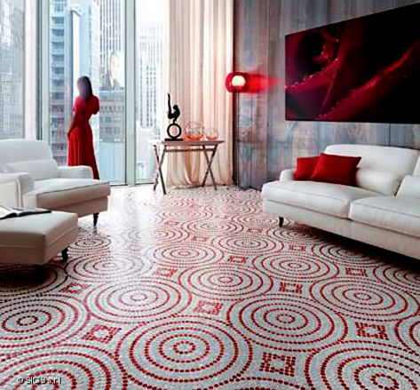 modern-mosaics-sicis SICIS contemporary mosaic floor in red and white