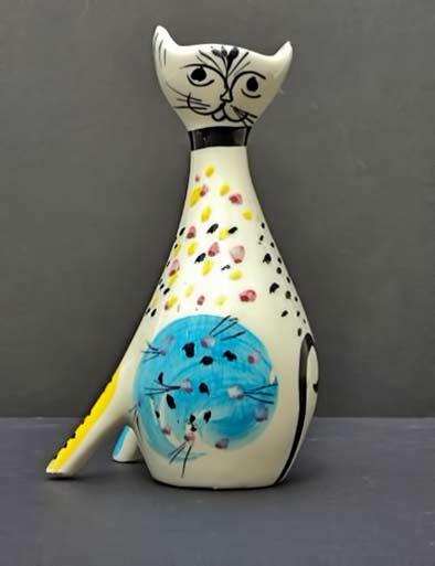Vrai-Vintage-mid-century-cat 50s-Ceramic-Cat-Vase.-Italy-VraiVintage