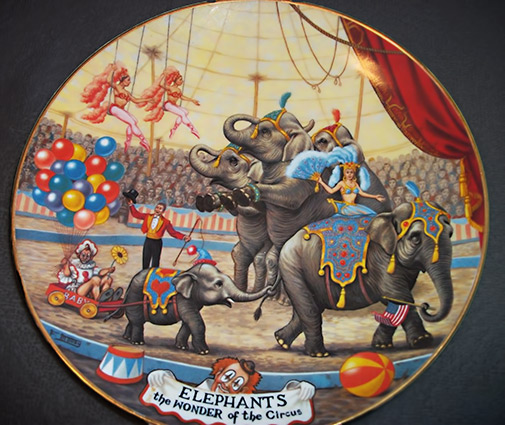 circus-plate-franklin-moody-505x425 Ceramic plate "Elephants – The Wonder of the Circus" - Artist Franklin Moody for Porcelaine Ariel