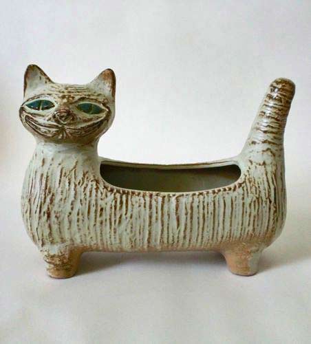 Swedish-ceramic-cat-planter 60s-Rumtopf-Keramik cat planter LisaLarsenesque