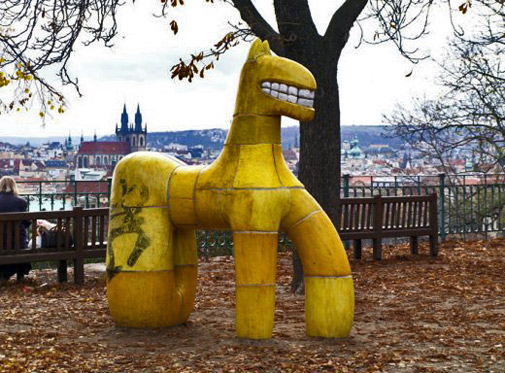 Alexandra-Koláčková-Czech-sculptor Abstract yellow dog sculpture by Alexandra-Koláčková, Prague