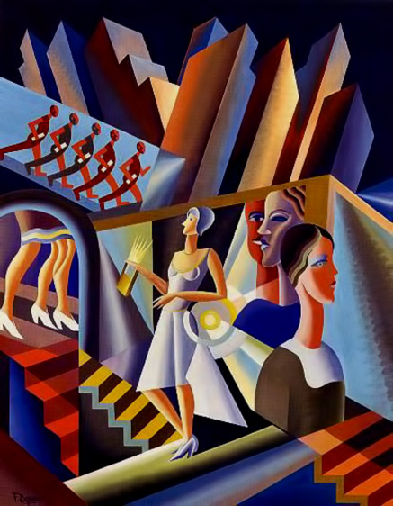 fortunato-depero-Futurism-437x562 Women, stairs, skyscrapers, 1930 - Fortunato Depero Futuristi art abstract cubist