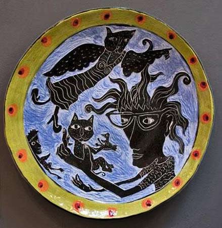 Laura-Jean-McLaughlin-ceramics sgraffito wall plate Laura Jean McLaughlin