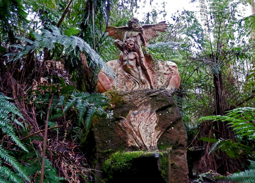 Ricketts-sanctuary-at-Olinda William Ricketts rock sculpture in a fern forest