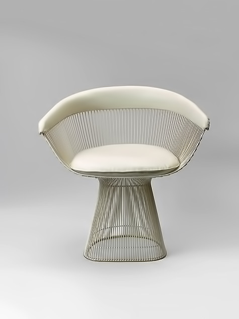 mid-century-modern-chair-475x632 PKO, chair designed by Poul Kjaerholm -- modernist-mid-century chair white vinyl upholsery and chrome wire frame Mid century chair