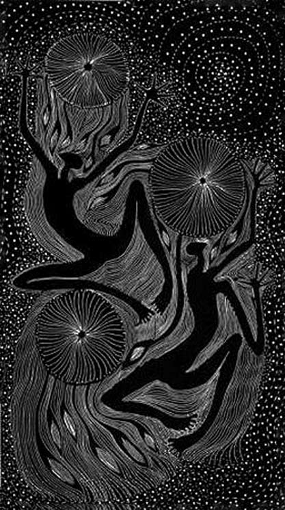 Aaron-Meeks-Irukandji II-(Indigenous-Australia) Aaron-Meeks-Irukandji II - black and white figure painting