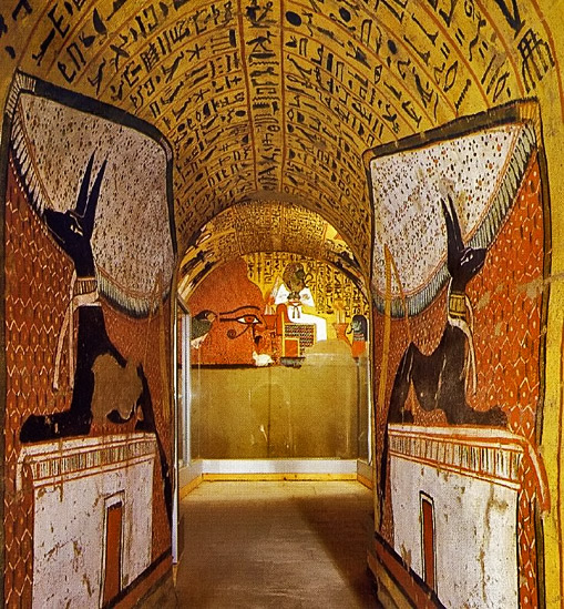 egyptian-anubis-wall-art-509x549 Two anubis dogs on the walls of the tomb of pashedu