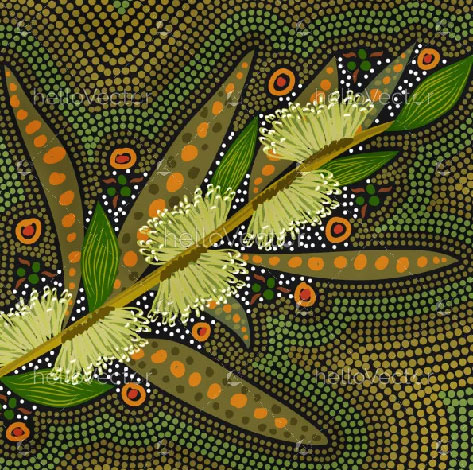 Aboriginal-dot-art-of-Australian-native-flower-hakea-sericea Aboriginal-dot-art-of-Australian-native-flower-hakea-sericea