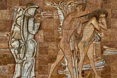 Querubim-Lapa-azulejos-panel Adam-&-Eve-cast-from-Eden-by-Querubim-Lapa…-the-ultimate-judgment-on-the-Palácio-da-Justiça-(1970)