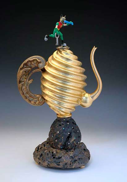Adrian-Saxe-golden-swirl-teapot Adrian-Saxe gold swirl teapot with rock base