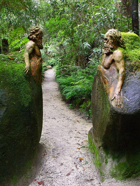 Ricketts-Sanctuary-Melbourne Entrance to William Ricketts Garden Sanctuary with two aboriginal busts
