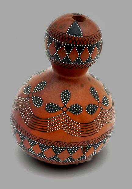 Africa--Gourd-(calabash)-container-from-the-Ronga-people-of-Mozambique--First-half-of-the-20th-century-Gourd,-pigment-and-white-glass-beads Africa--Gourd-(calabash)-container-from-the-Ronga-people-of-Mozambique