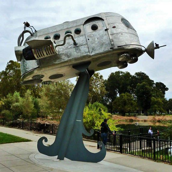 Joe-Scarpa-airstream-spaceship-sculpture Airstream-Spaceship-in-Southside-Park-San-Francisco-by-Artist-Joe-Scarpa