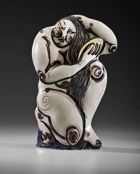 Akio-Takamori-(1950-Japan-USA),-'Female-Bather-with-Mirror, Akio-Takamori-nude Japanese female bather looking in her mirror