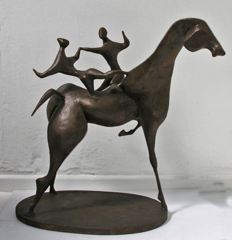 Aline-Bernstein-Riders-sculpture Aline-Bernstein-Riders-1920-Papillon-Gallery - modernist bronze horse with two riders