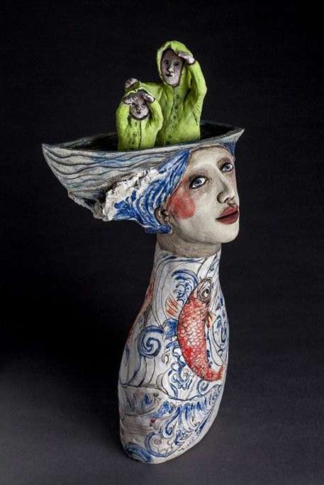 Amanda-Shelsher--GALLOWS-GALLERY Amanda-Shelsher-female bust with an occupied row boat on her head