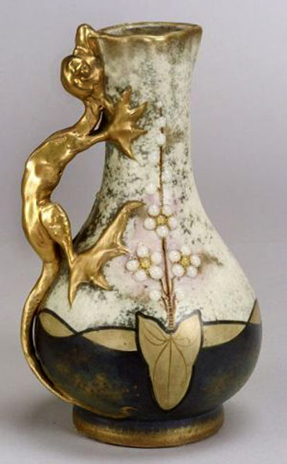 amphora-art-nouveau-ceramic-ewer,-czechoslovakia,-early-20th-century,-pear-shaped,-with-short-spout,-the-handle-formed-as-a-gilt-dragon amphora-art-nouveau-ceramic-ewer,-czechoslovakia,-early-20th-century,-pear-shaped,-with-short-spout,-the-handle-formed-as-a-gilt-dragon