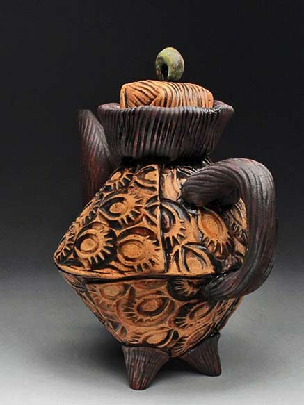 Amy-Sanders-textured-ceramic-teapot Amy-Sanders-orange and brown deep textured teapot