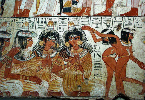 Ancient-Egyptian-Tomb-Art-detail,-a-feast-for-Nebamun,