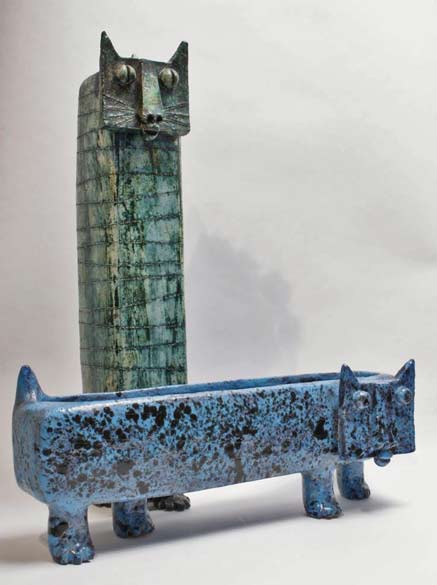 André-Aleth-Masson-cat-planter André-Aleth-Masson;-Glazed-Ceramic-Vessels,-c1970