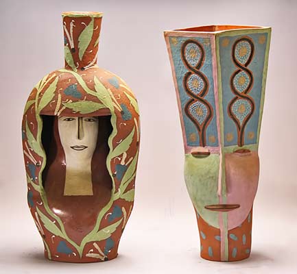 andrea-gill-ceramic-sculpture vases with female face motifs