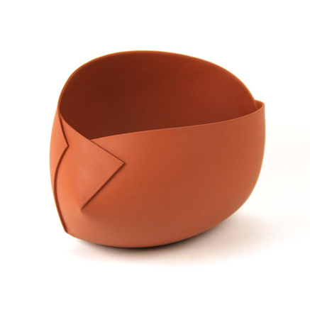 Ann-Van-Hoey-ceramic-art Ann Van Hoey burnt orange contemporary folded vessel