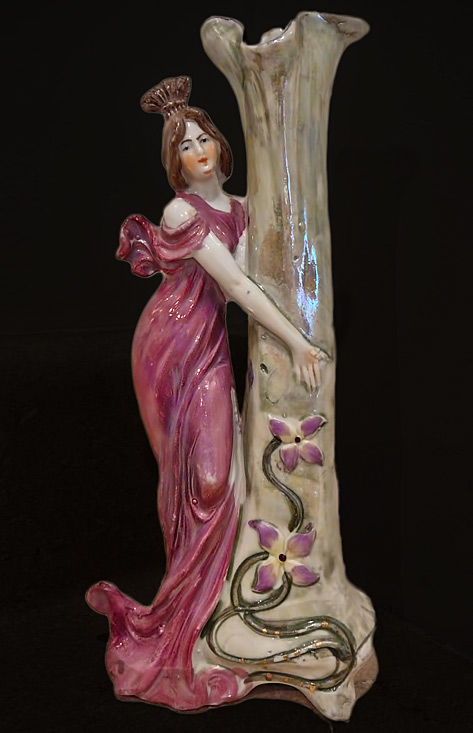 art-nouveau-figurine-vase ANTIQUE-ART-NOUVEAU-FIGURINE-FIGURAL-WOMAN-PORCELAIN-ART-POTTERY-BUD-VASE